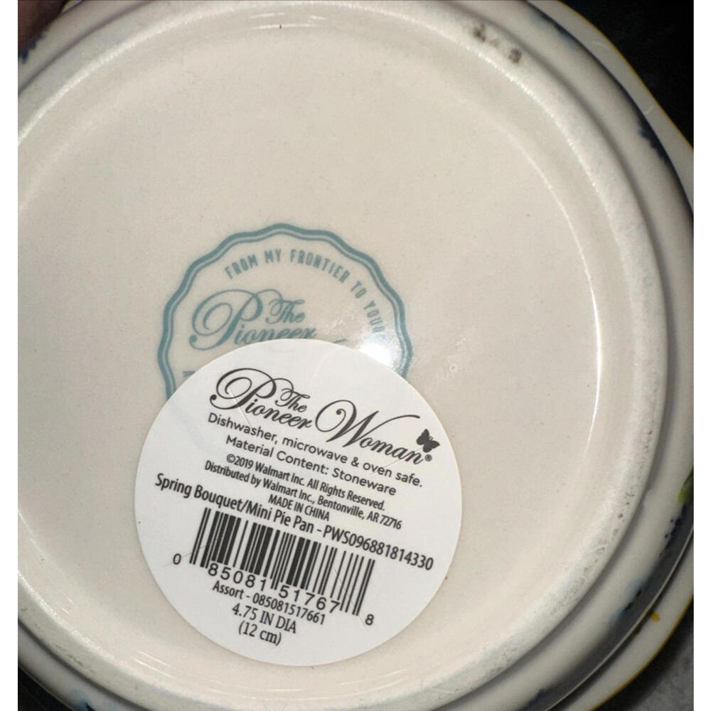Pioneer Woman Floral Medley 5.5” Mini Pie Pans Stoneware Yellow Set Of 2 NEW - Picture 5 of 6
